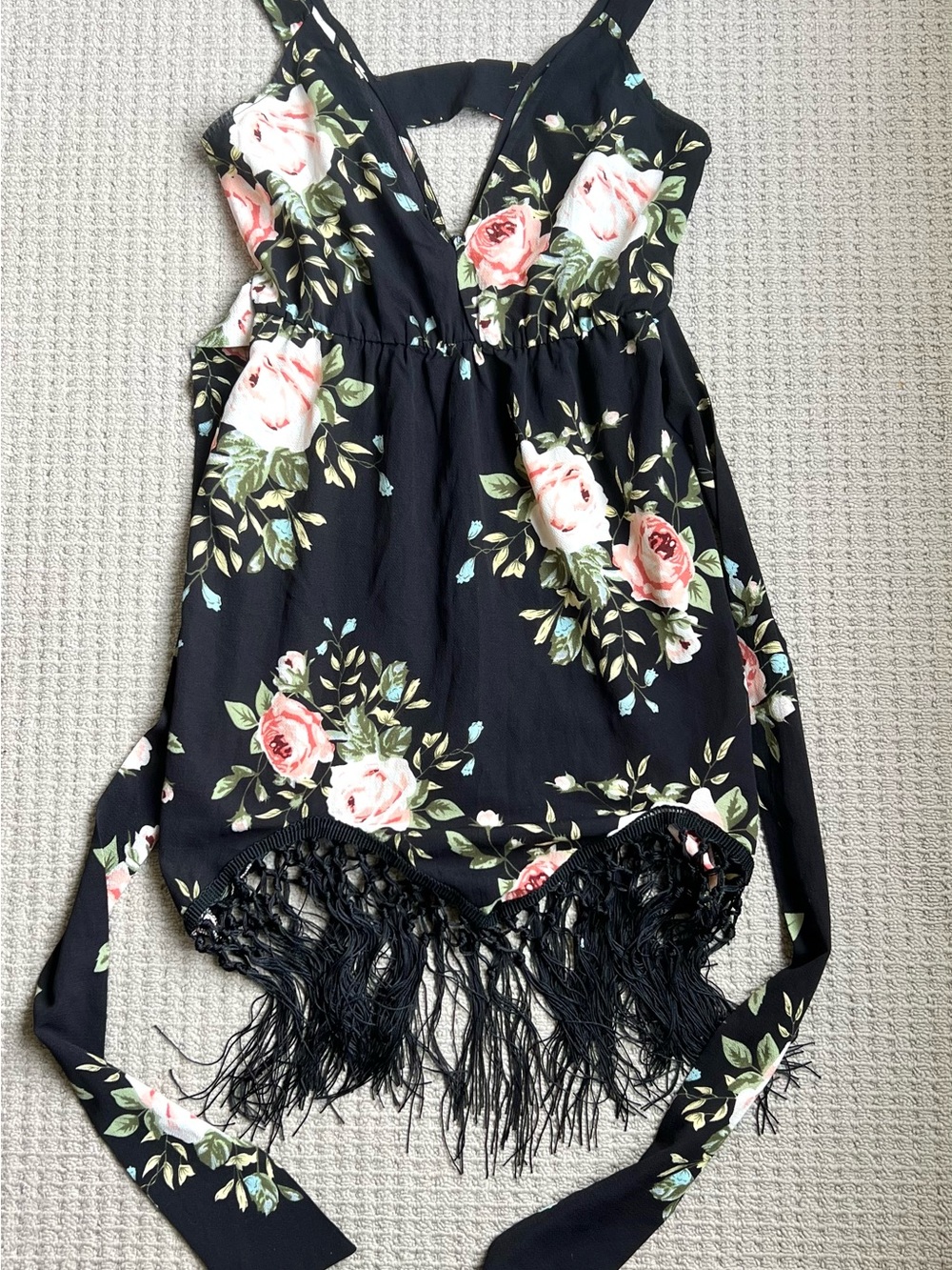 PrettyLittleThing Black Floral Dress with Pink and Green Print